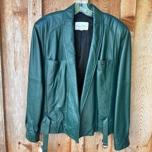 Ocean West - Genuine Leather - Vintage Retro Womens Padded, Rich-Green Jacket